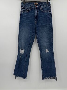 Mother Jeans Women 26 Blue Insider Crop Step Chew Fray Stretch Denim Distressed